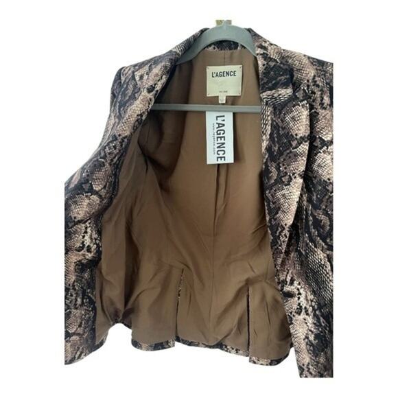 L’ AGENCE Chamberlain Python Print Single Breasted Blazer Jacket Brown Size 2 - Picture 12 of 16